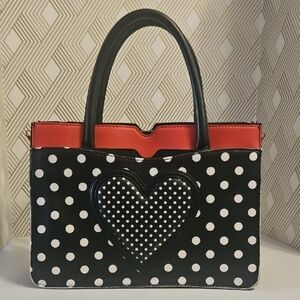 Betsey Johnson Black and Red Polka Dot Heart Clutch